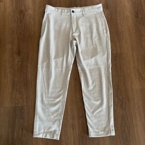 Zara Mens Houndstooth Dress Pants Beige Business Trousers US 34 EUR 44